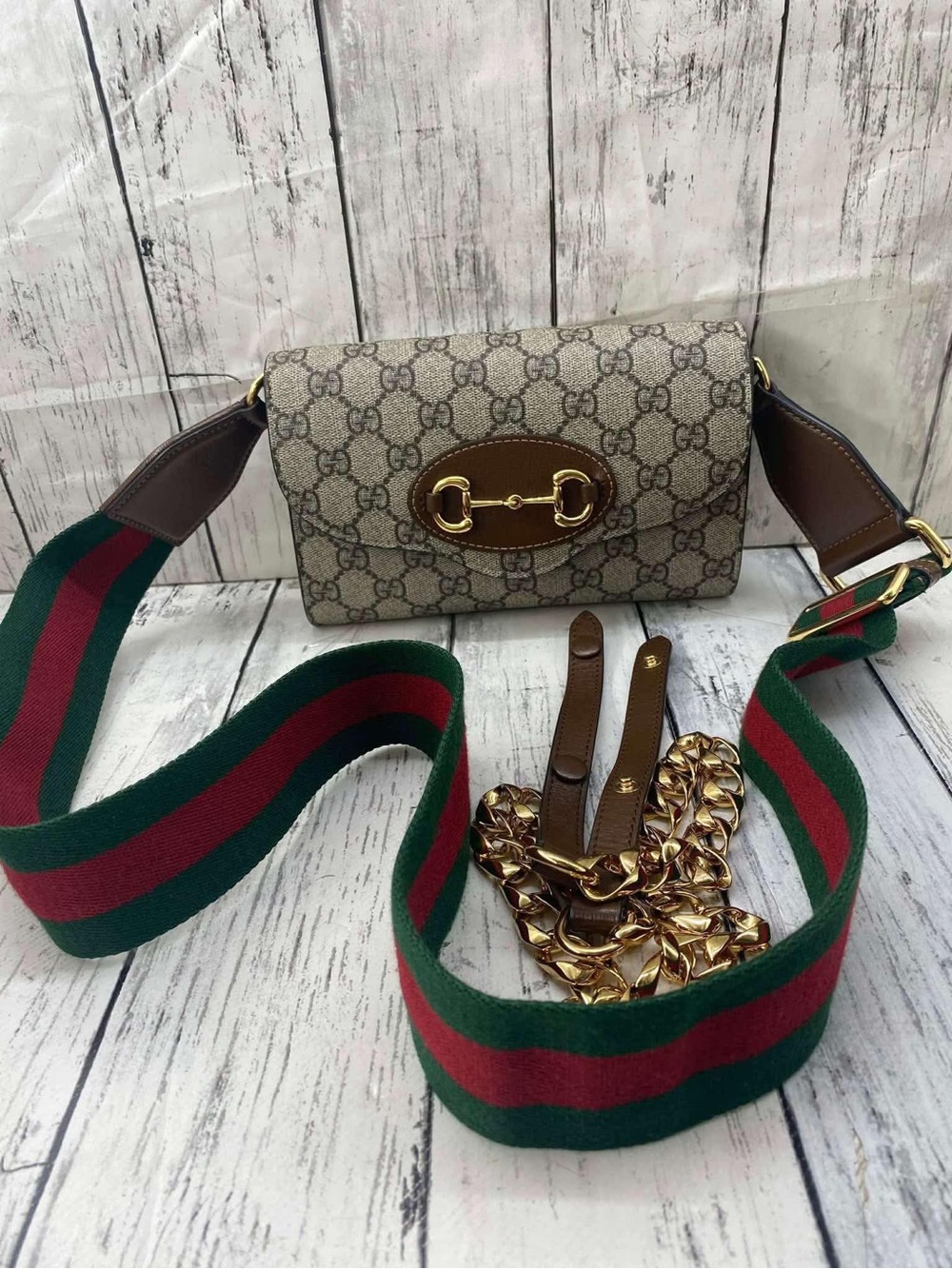 Gucci Horsebit 1955 GG Supreme Small Chain Shoulder Bag Bro
